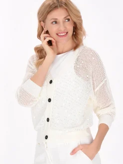 Usha Damen Strickjacke in weiß
