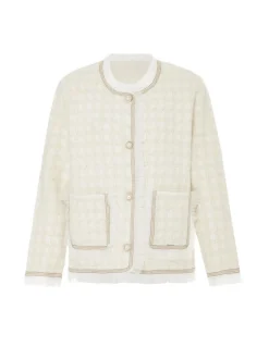 Usha Damen Strickjacke in weiß - Ausschnitt: Rundhals