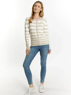 Usha Damen Strickjacke in weiß - Ausschnitt: Rundhals