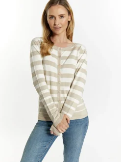 Usha Damen Strickjacke in weiß - Ausschnitt: Rundhals