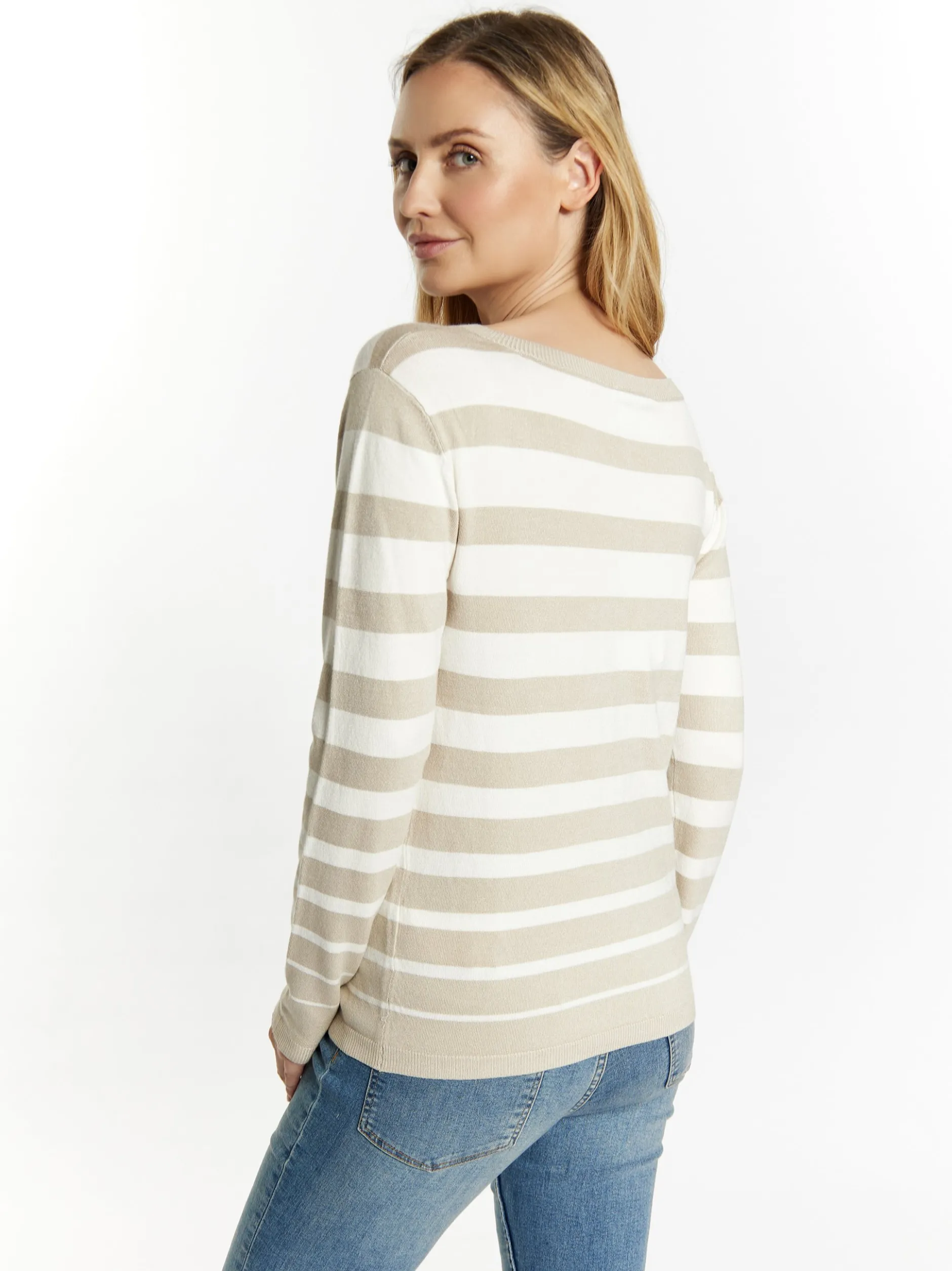 Usha Damen Strickjacke in weiß - Ausschnitt: Rundhals