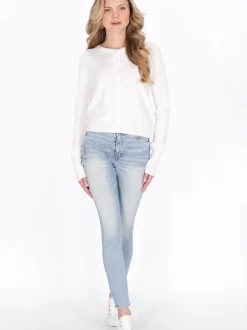 Usha Damen Strickjacke in weiß - Ausschnitt: Rundhals