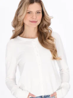 Usha Damen Strickjacke in weiß - Ausschnitt: Rundhals
