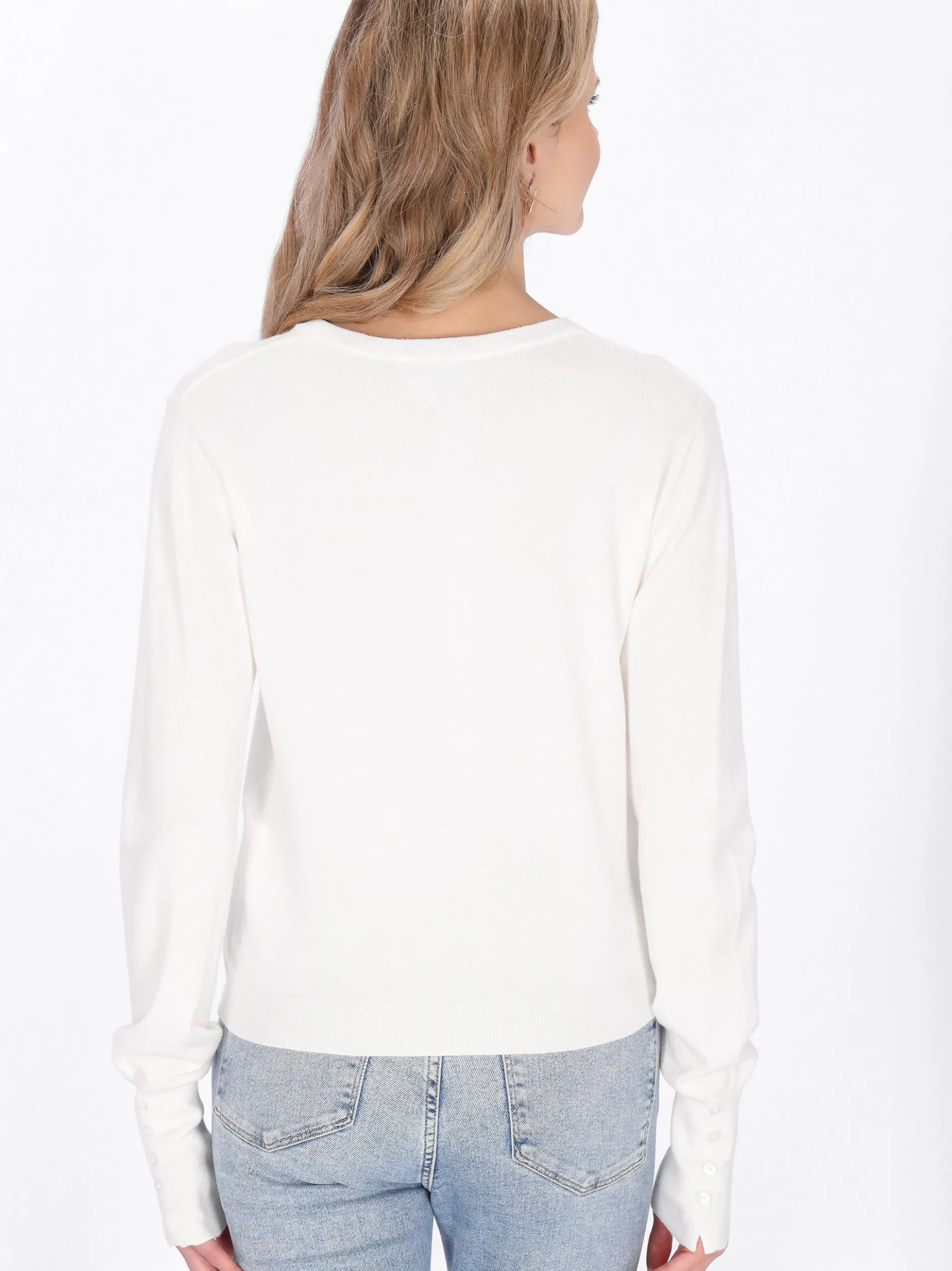 Usha Damen Strickjacke in weiß - Ausschnitt: Rundhals