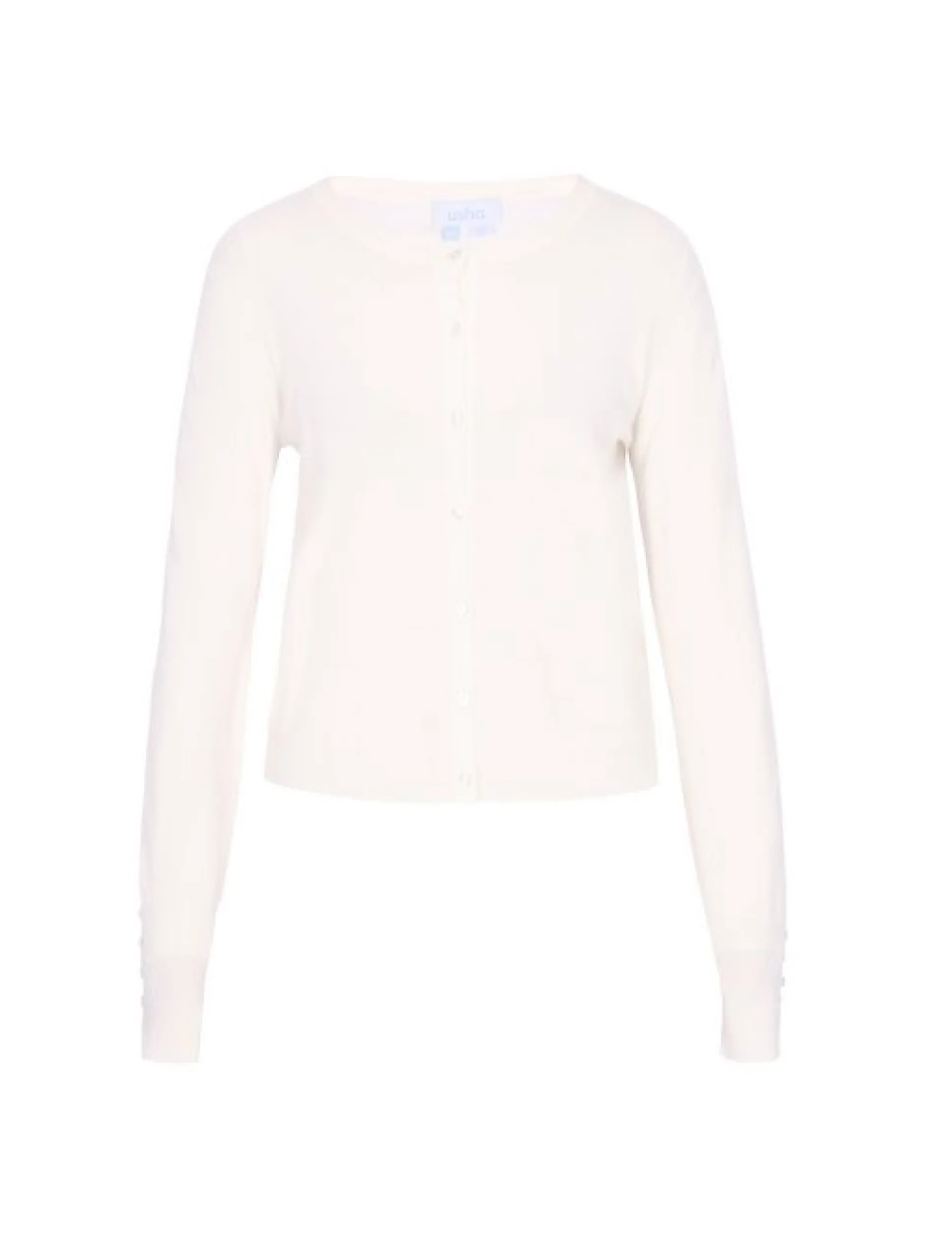 Usha Damen Strickjacke in weiß - Ausschnitt: Rundhals