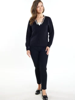 Usha Damen Strickjacke mit Perlen in schwarz