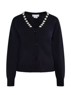Usha Damen Strickjacke mit Perlen in schwarz