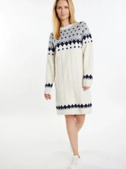 Usha Damen Strickkleid in weiß - Ausschnitt: Rundhals