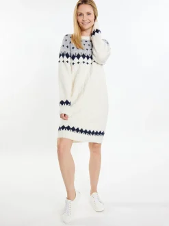 Usha Damen Strickkleid in weiß - Ausschnitt: Rundhals