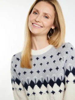 Usha Damen Strickkleid in weiß - Ausschnitt: Rundhals