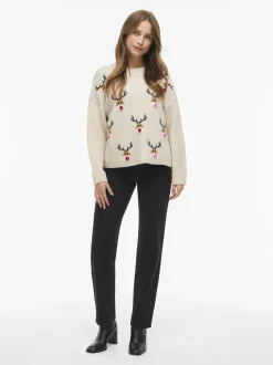 Vila Damen Pullover - VIMarcipel in beige braun