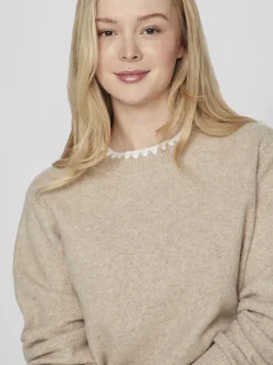 Vila Damen Strickpullover - VIHefna in beige