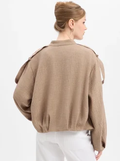Y.A.S Damen Blouson - YASRina in taupe - Ärmel: langarm