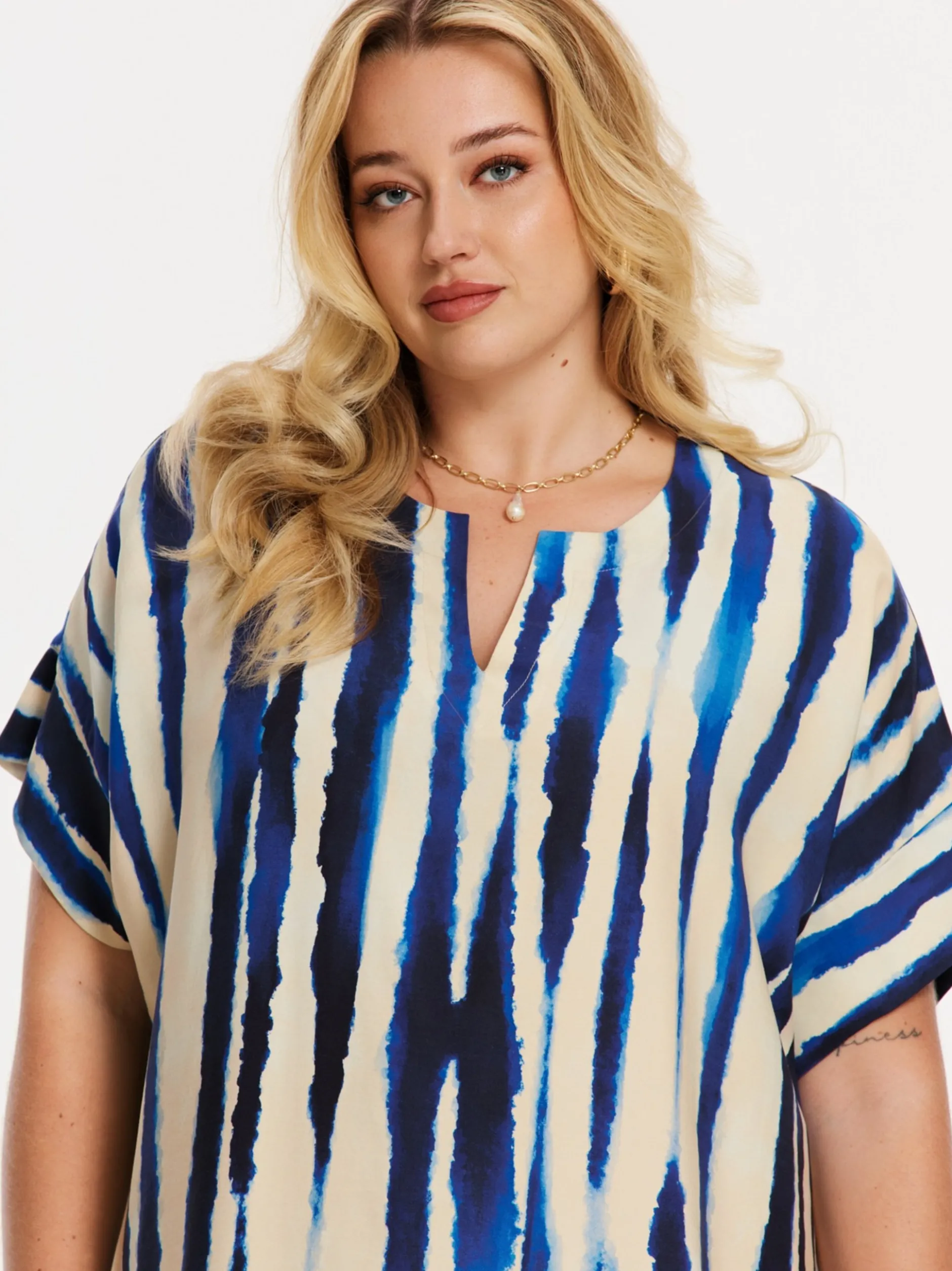 YOEK Damen Kaftan in blau beige