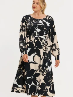 YOEK Damen Kleid in ecru schwarz
