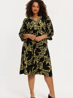 YOEK Damen Kleid in schwarz gelb